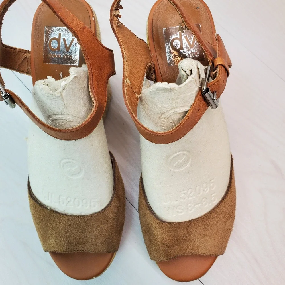 Dolce Vita DV Nude Suede Tan Leather Ankle Strap Wedge Espadrille Sandals Size 8